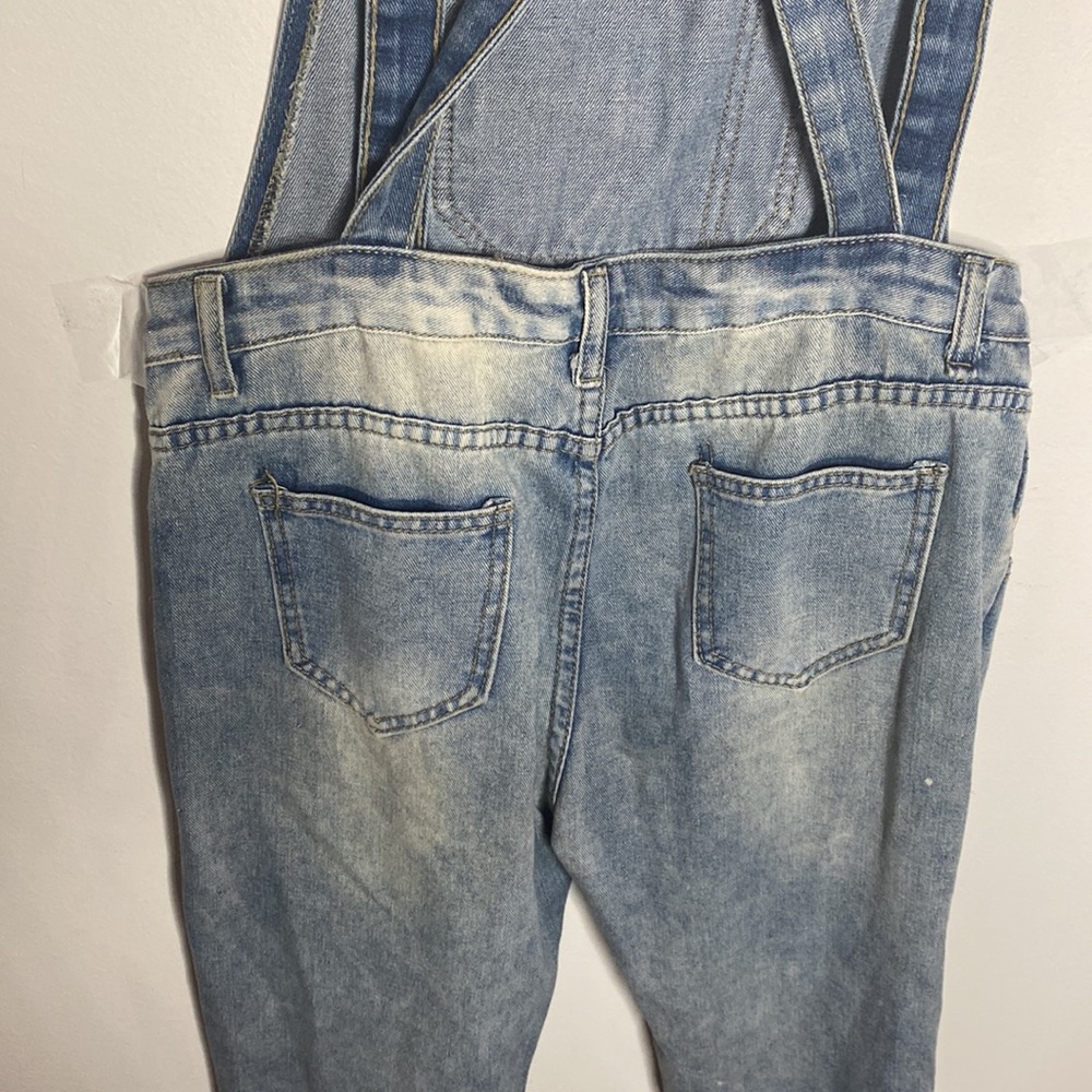 Light wash denim distressed overalls unbranded size L - Picture 4 of 11